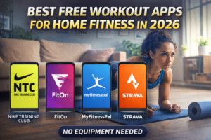 Best free workout apps for home fitness in 2026 shown on smartphones during a home workout
